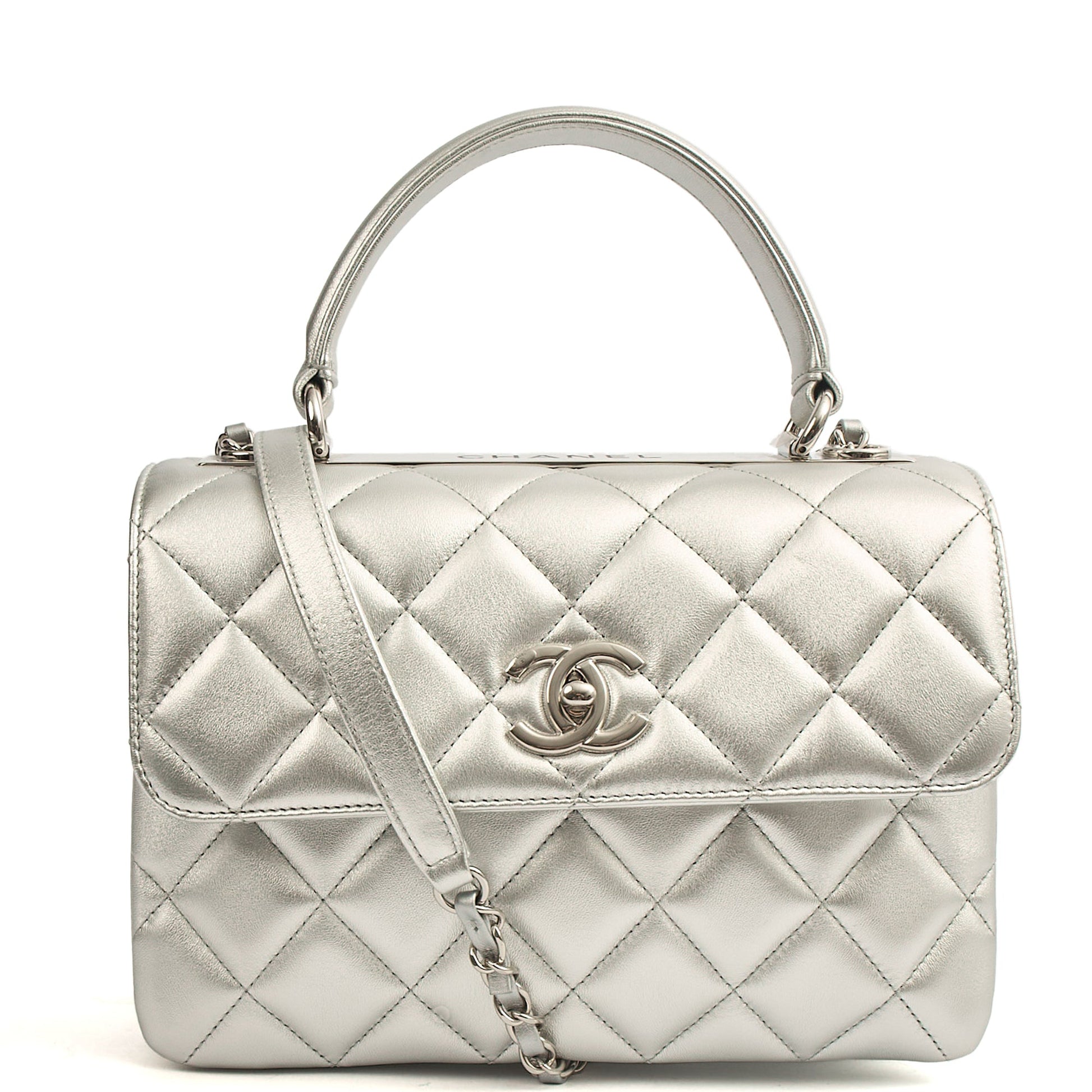 Chanel Top Handle Trendy CC in Metallic, Leather — Front View