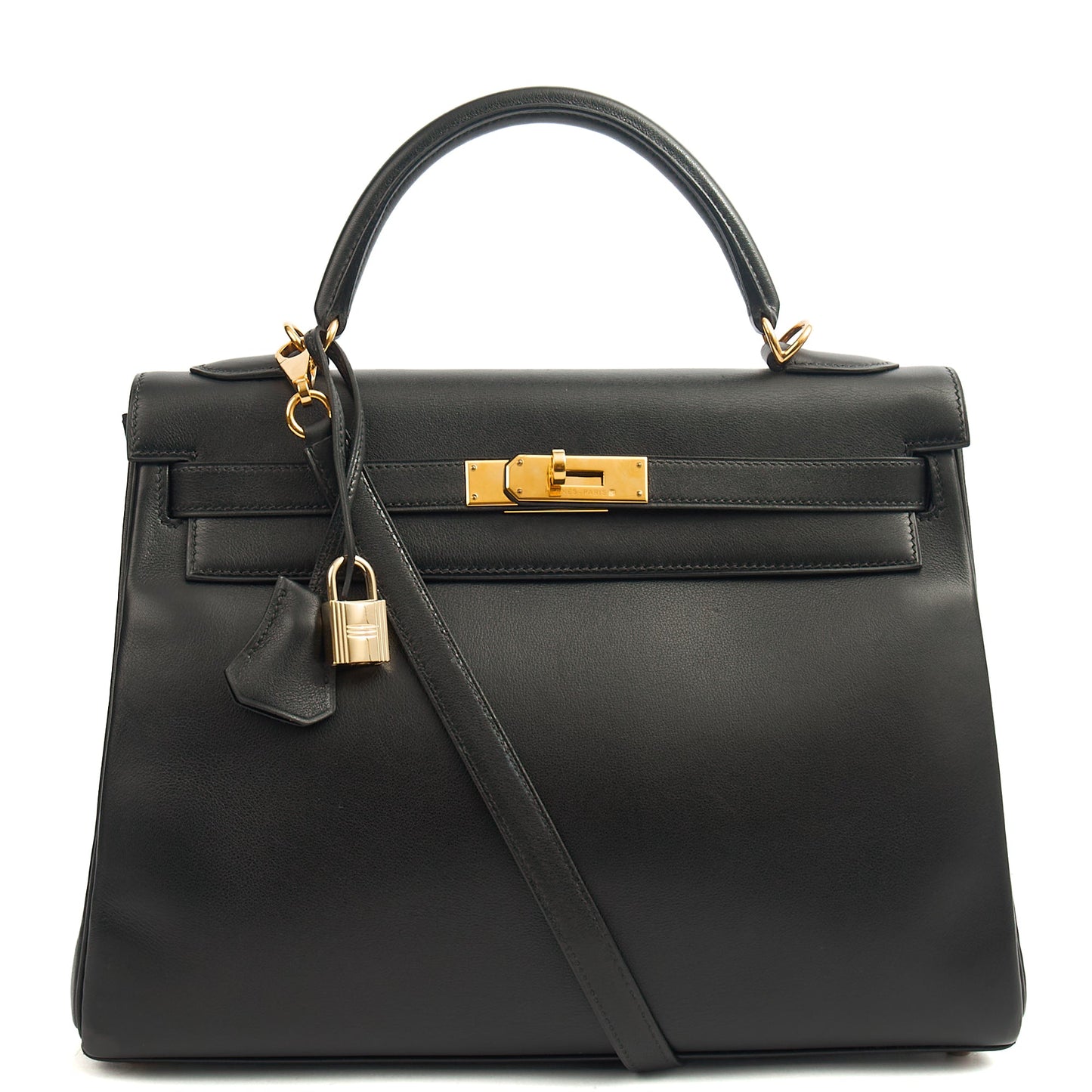 Hermes Kelly 32 in Black, Swift Leather — Front View