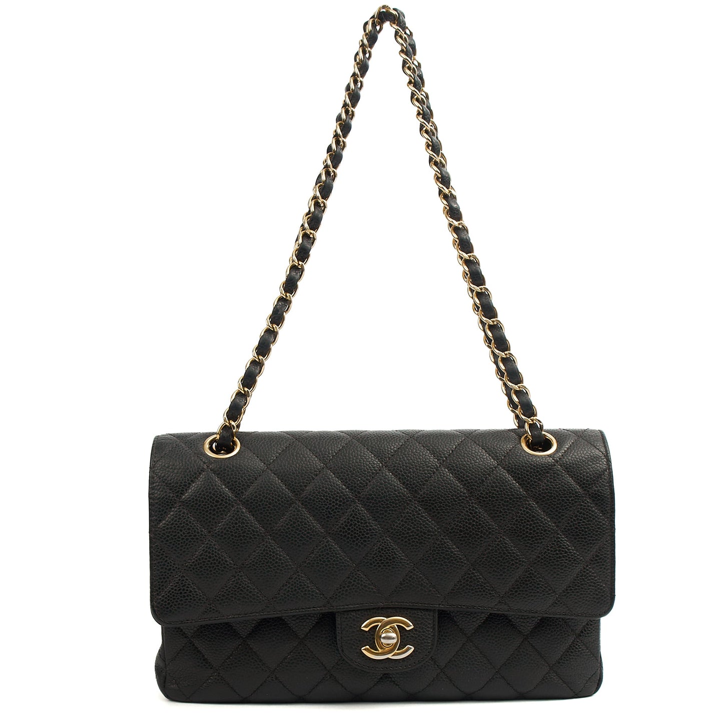 Chanel Shoulder Bag Classic Double Flap - Medium in Black, Caviar Leather — Lifestyle View