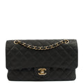 Chanel Shoulder Bag Classic Double Flap - Medium in Black, Caviar Leather — Front View