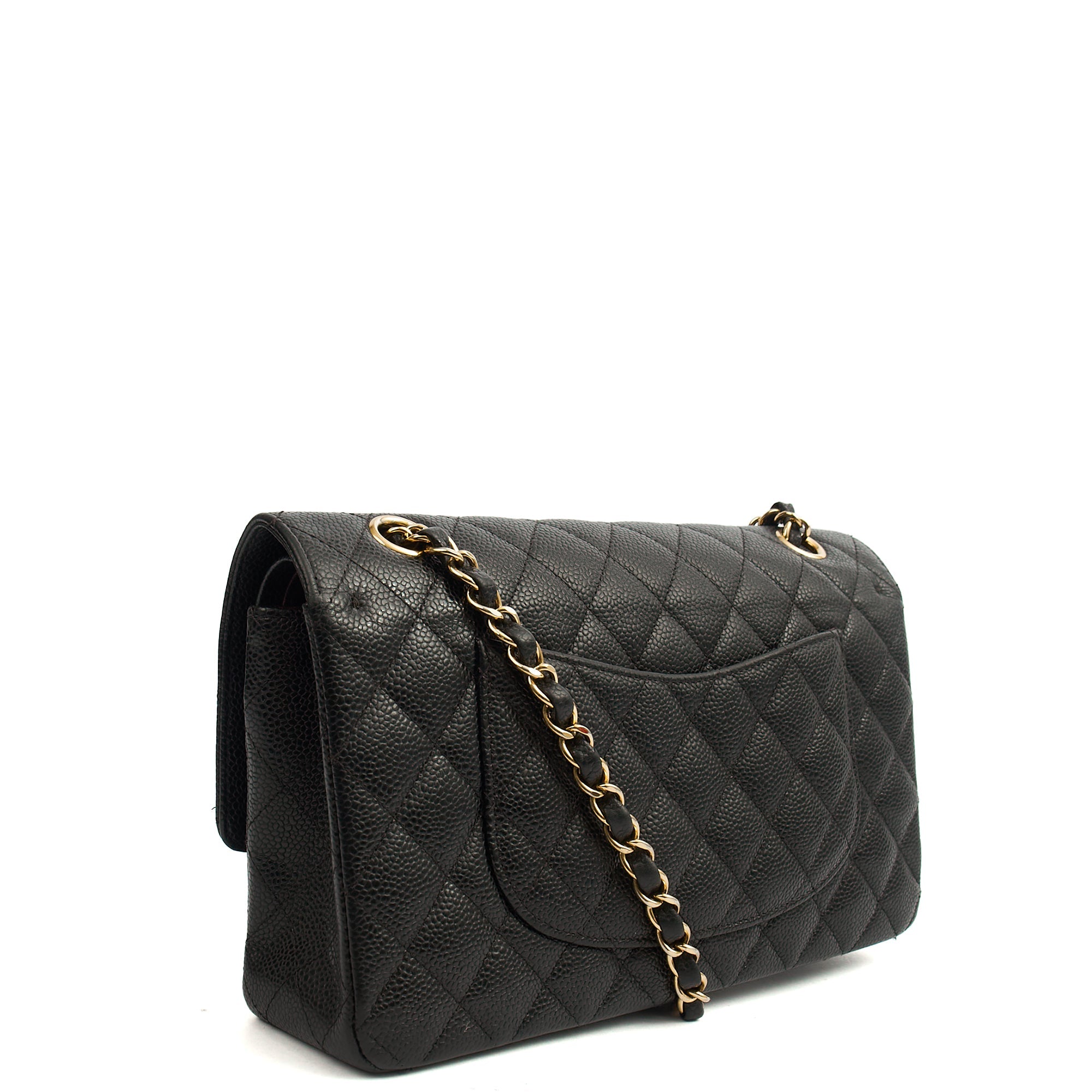 Chanel Shoulder Bag Classic Double Flap - Medium in Black, Caviar Leather — Back View