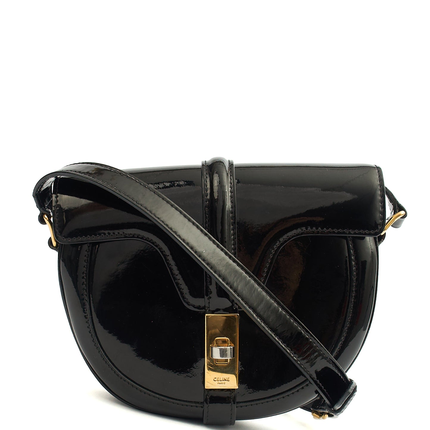 Celine Cross Body 16 bag - Small in Black, Patent Leather — Front View
