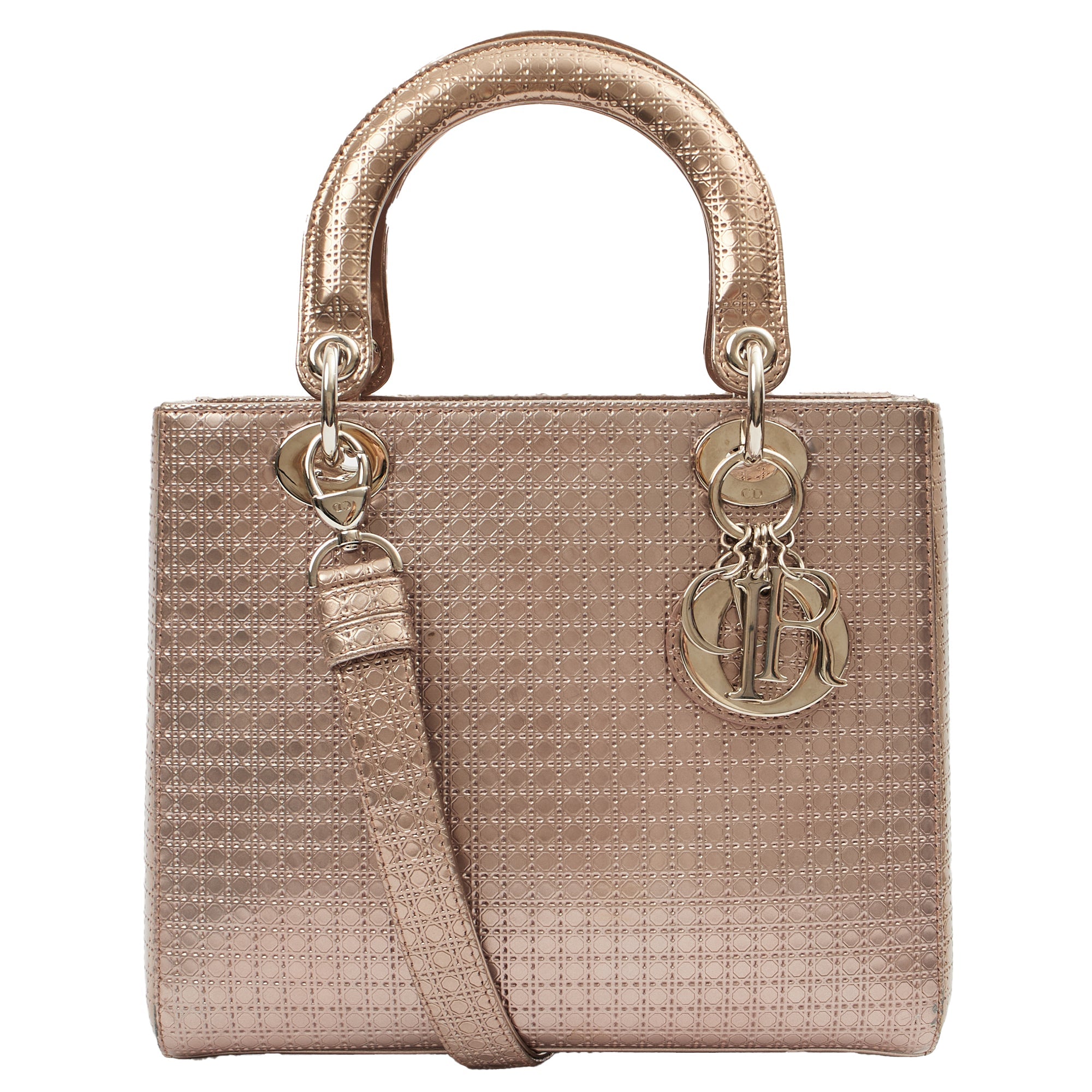 Christian Dior Shoulder Bag Lady Dior Medium in Metallic, Leather — Front View
