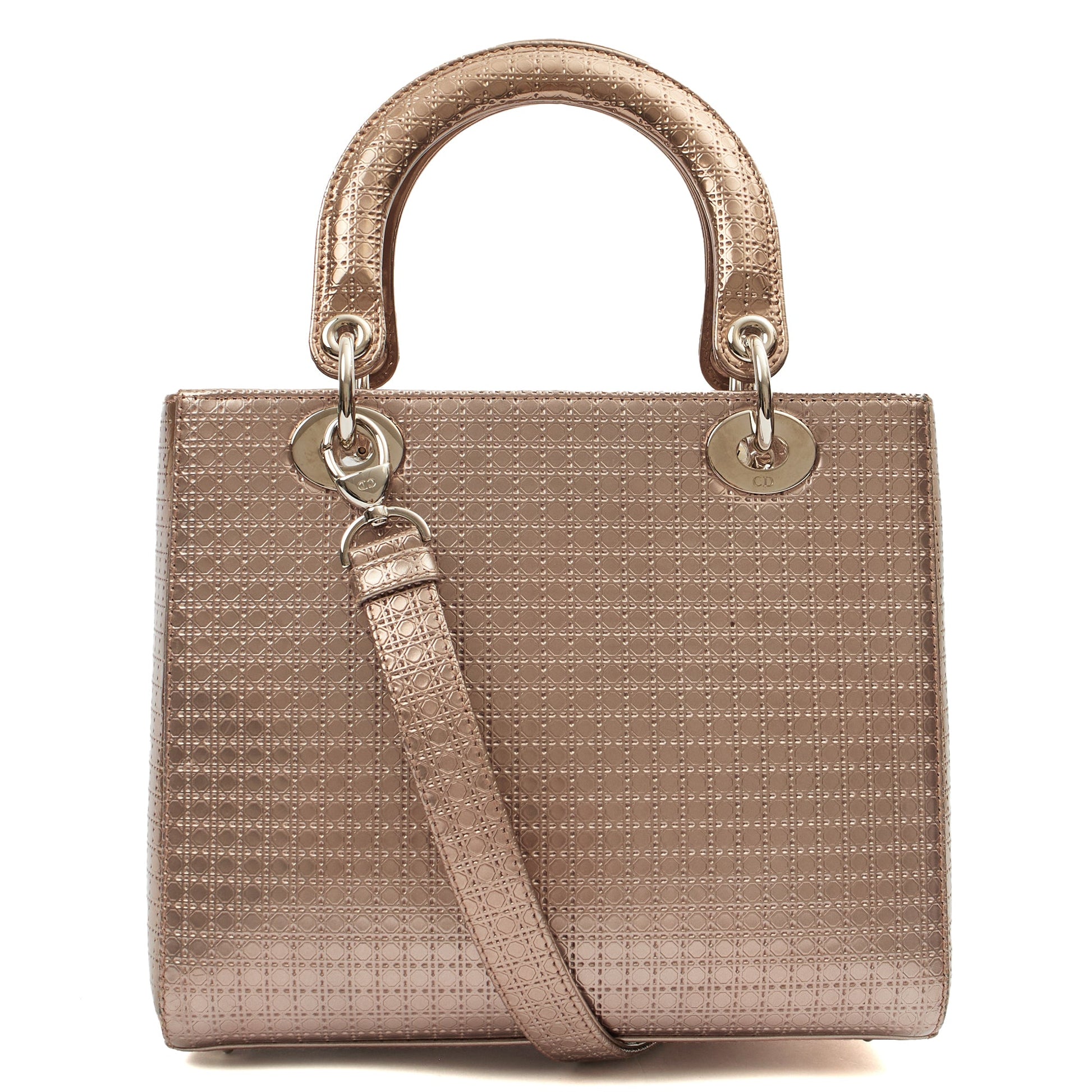 Christian Dior Shoulder Bag Lady Dior Medium in Metallic, Leather — Back View