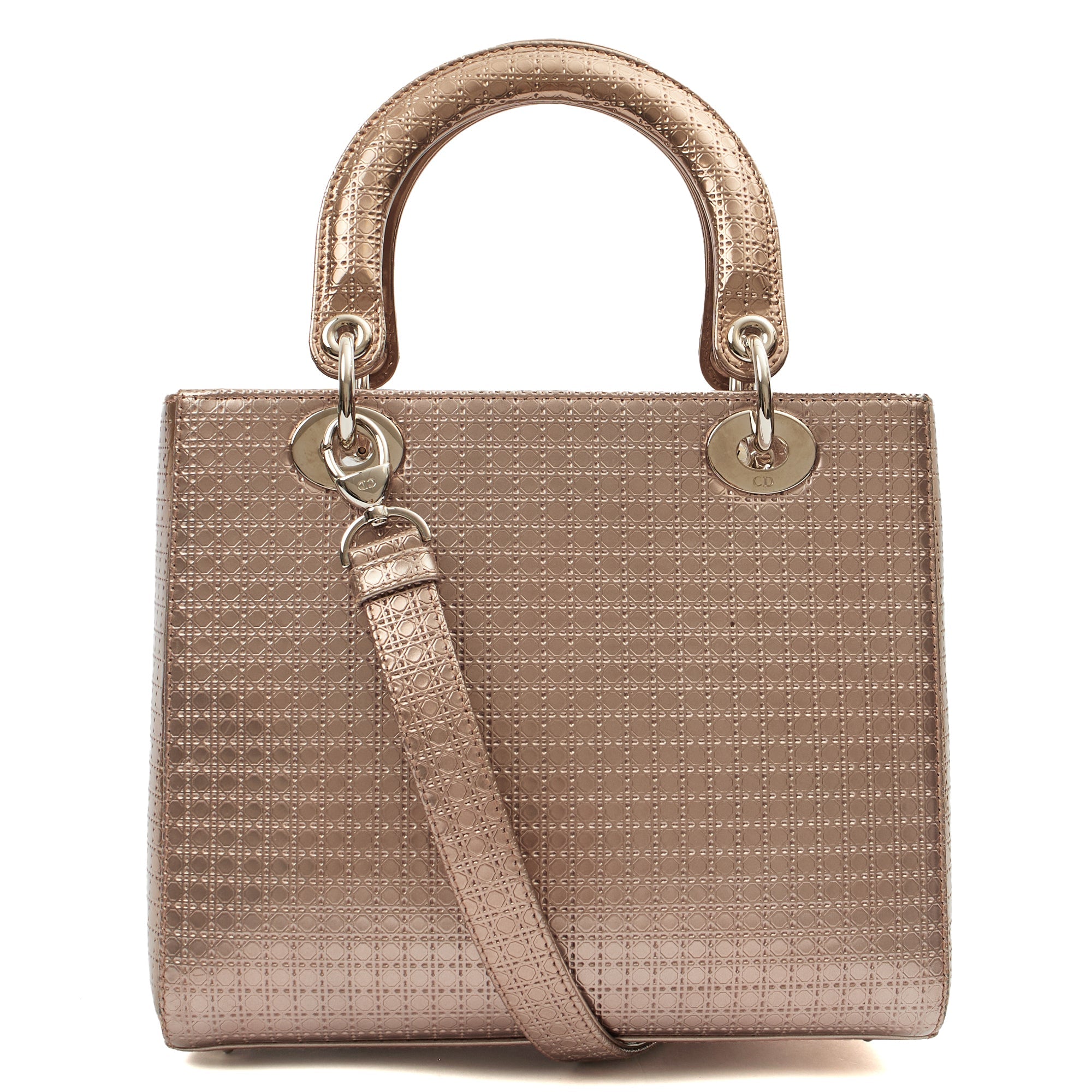Christian Dior Shoulder Bag Lady Dior Medium in Metallic, Leather — Back View