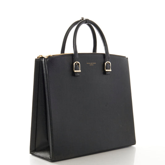 Aspinal of London Tote Editors Bag- Medium in Black, Leather — Side View