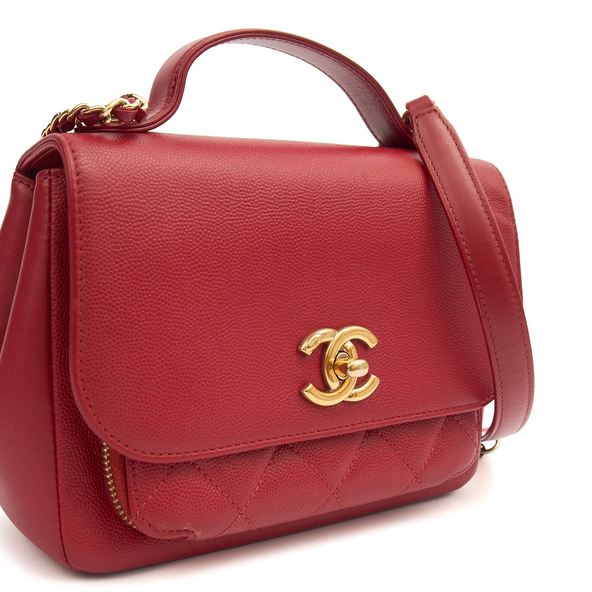 Chanel Top Handle Business Affinity Flap Bag in Red, Caviar Leather — Top View
