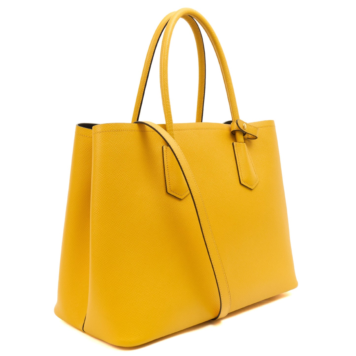 Prada Tote Cuir Double Bag in Yellow, Saffiano Leather — Back View