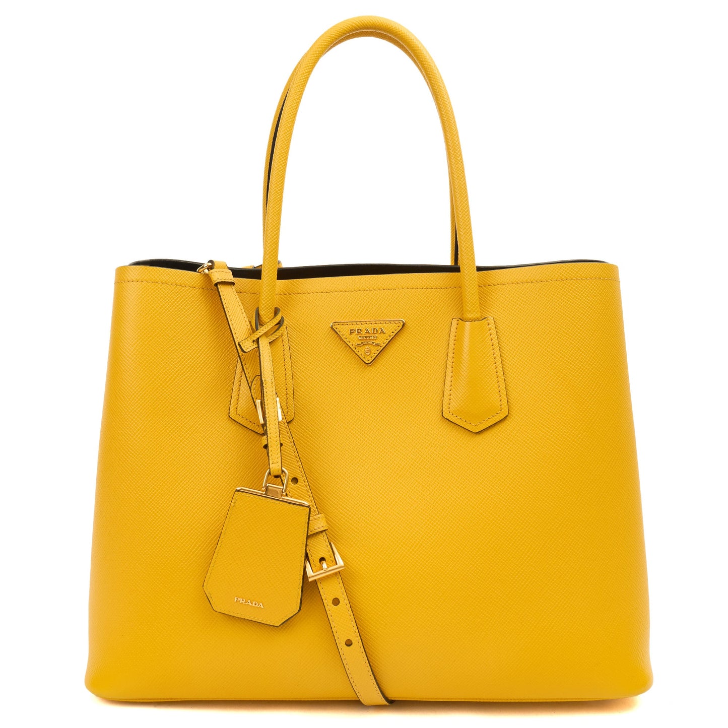 Prada Tote Cuir Double Bag in Yellow, Saffiano Leather — Alternate View 7