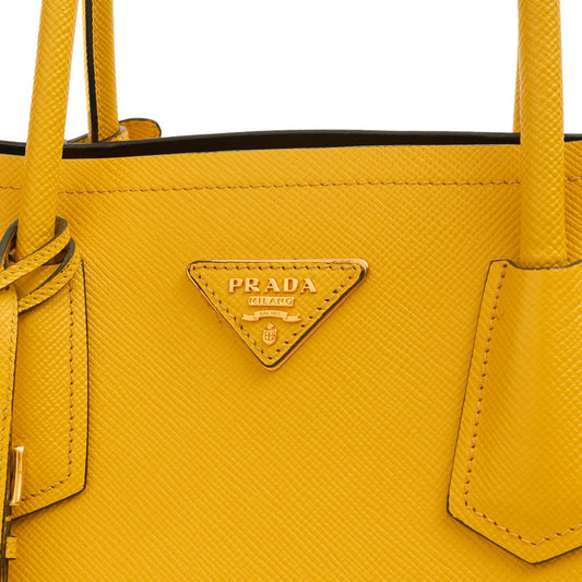 Prada Tote Cuir Double Bag in Yellow, Saffiano Leather — Side View