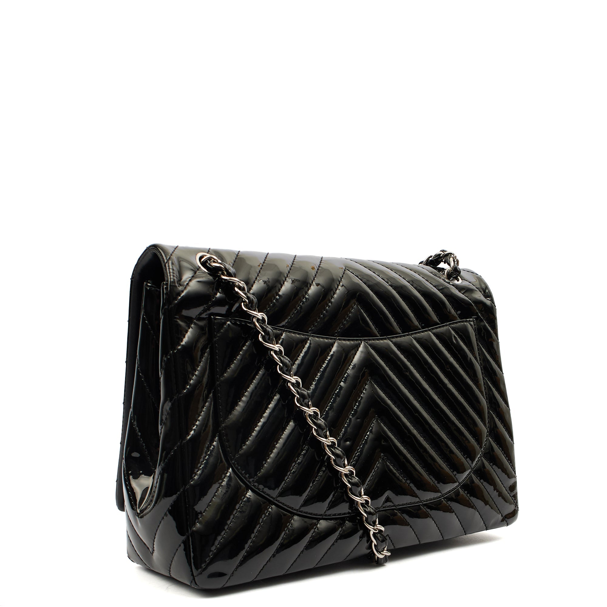 Chanel Shoulder Bag Chevron Flap Bag  in Black, Patent Leather — Alternate View 9