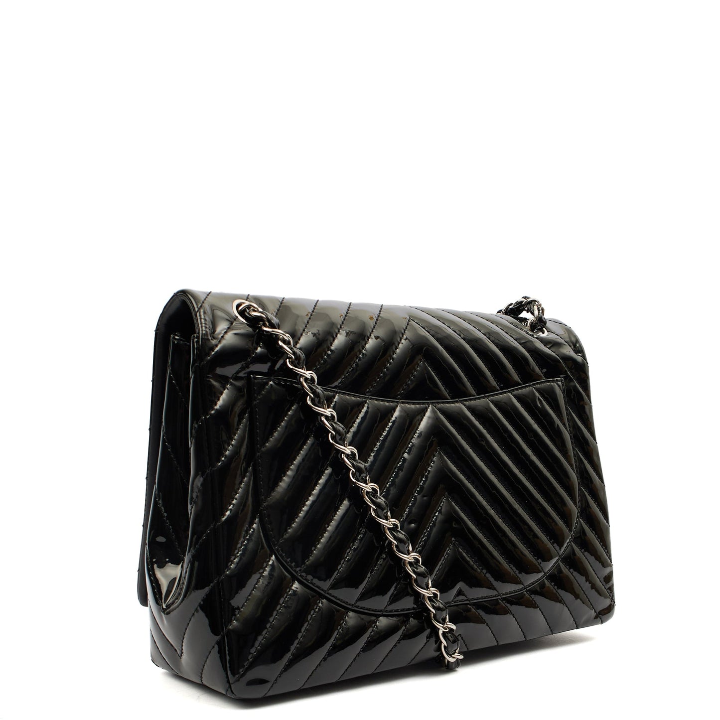 Chanel Shoulder Bag Chevron Flap Bag  in Black, Patent Leather — Alternate View 16
