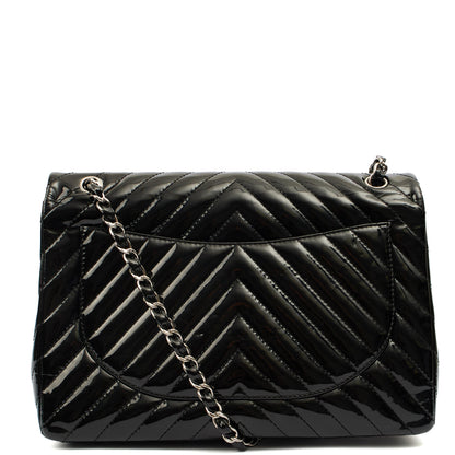 Chanel Shoulder Bag Chevron Flap Bag  in Black, Patent Leather — Back View
