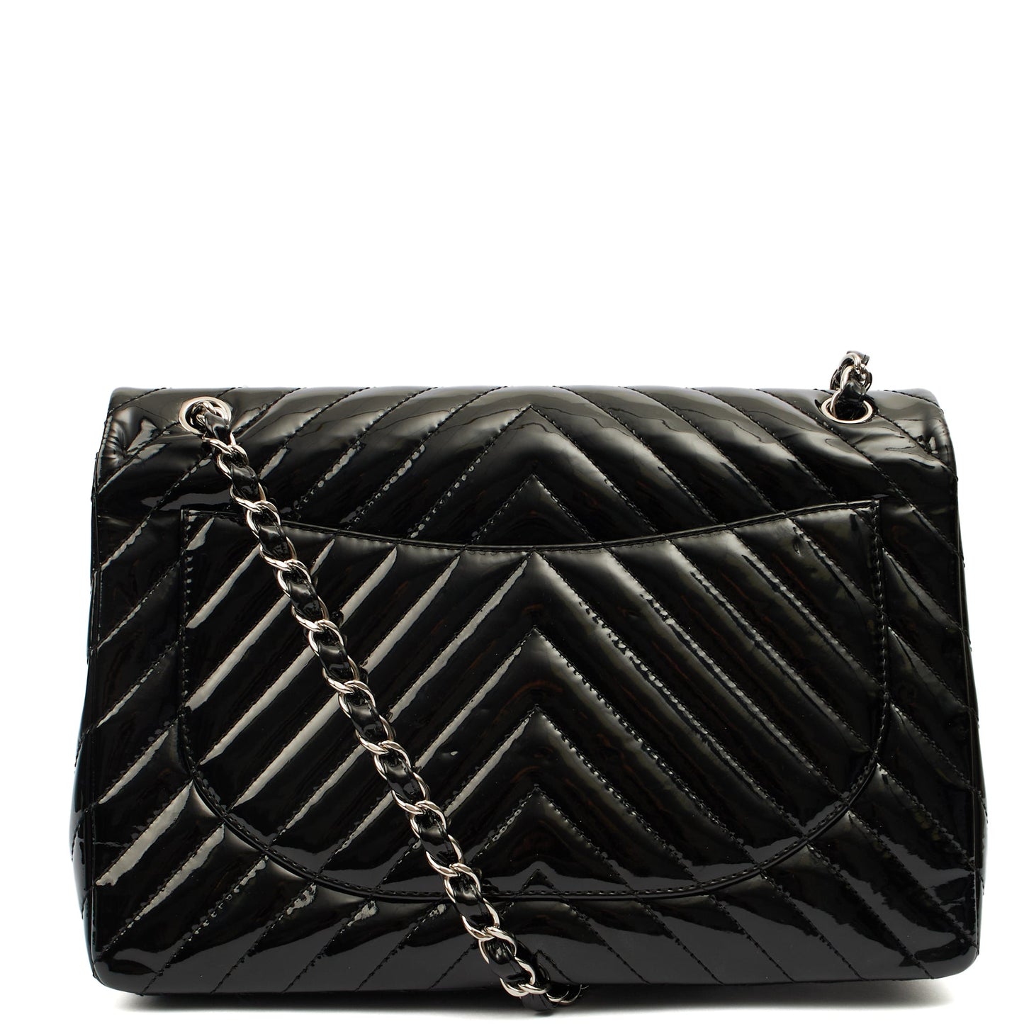 Chanel Shoulder Bag Chevron Flap Bag  in Black, Patent Leather — Alternate View 17