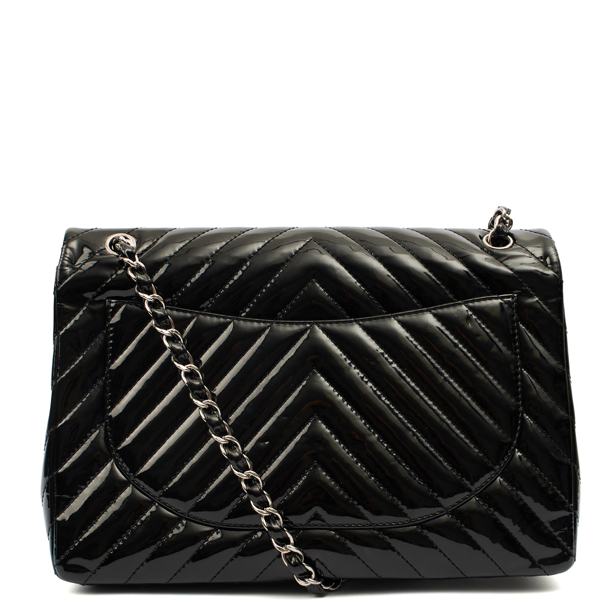 Chanel Shoulder Bag Chevron Flap Bag  in Black, Patent Leather — Alternate View 17