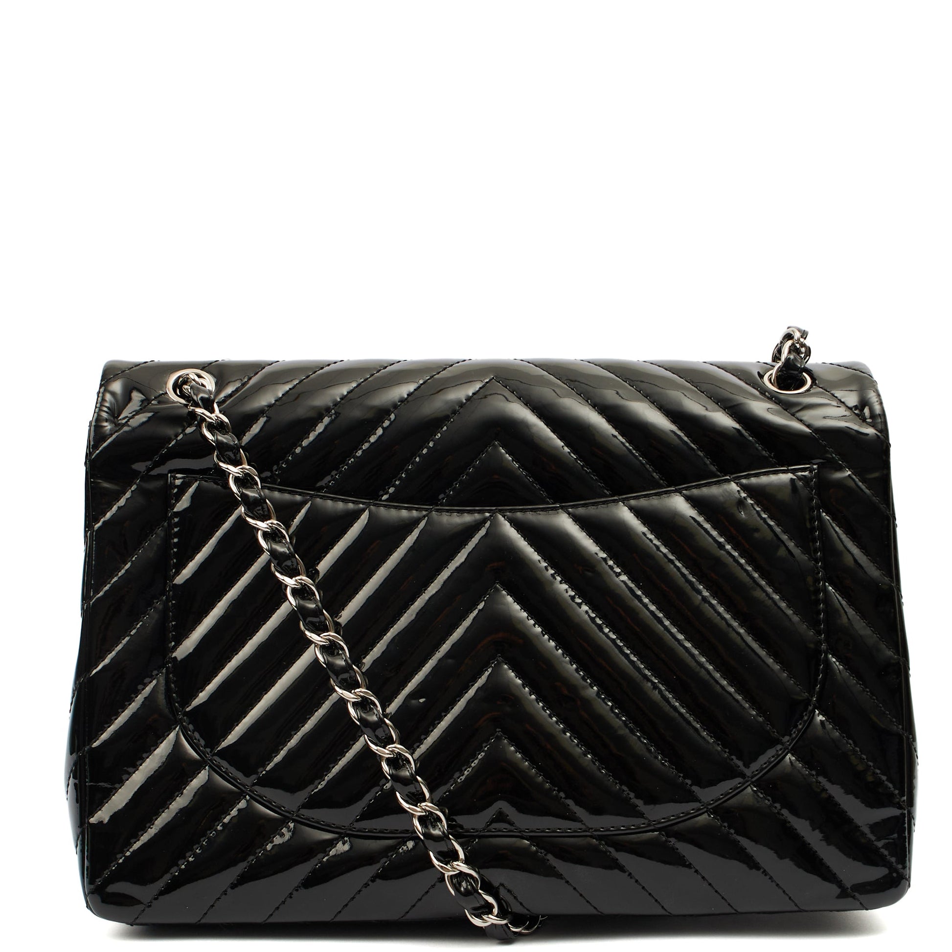 Chanel Shoulder Bag Chevron Flap Bag  in Black, Patent Leather — Alternate View 10