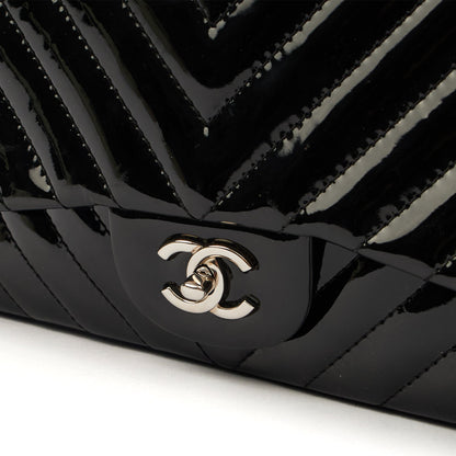 Chanel Shoulder Bag Chevron Flap Bag  in Black, Patent Leather — Lifestyle View