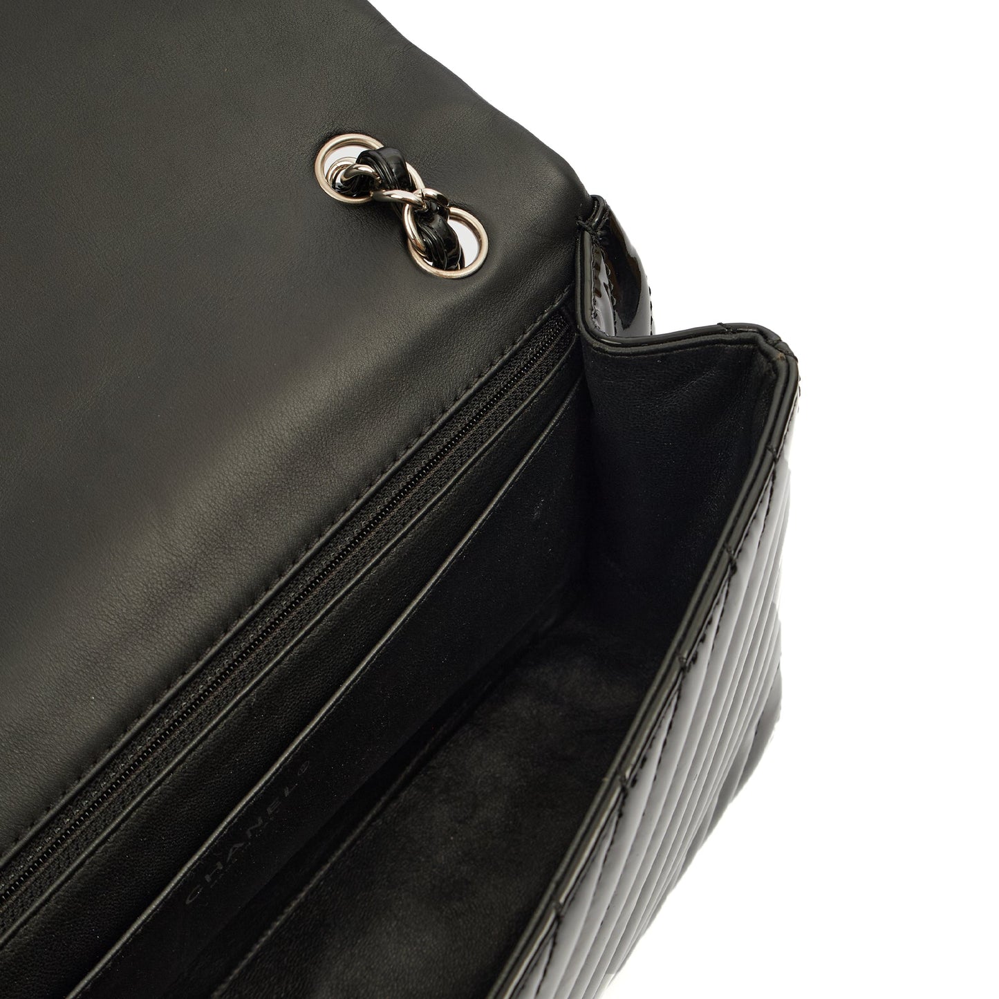 Chanel Shoulder Bag Chevron Flap Bag  in Black, Patent Leather — Alternate View 14
