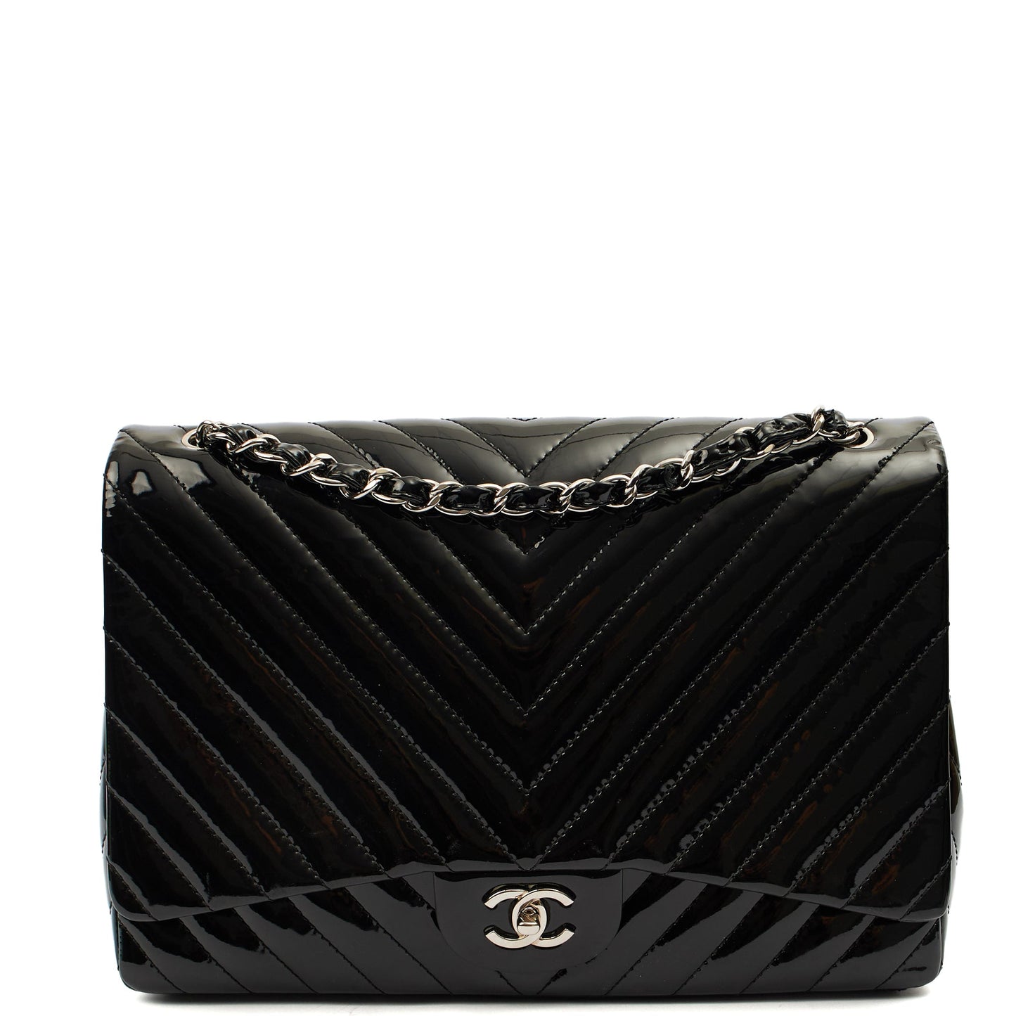 Chanel Shoulder Bag Chevron Flap Bag  in Black, Patent Leather — Alternate View 15