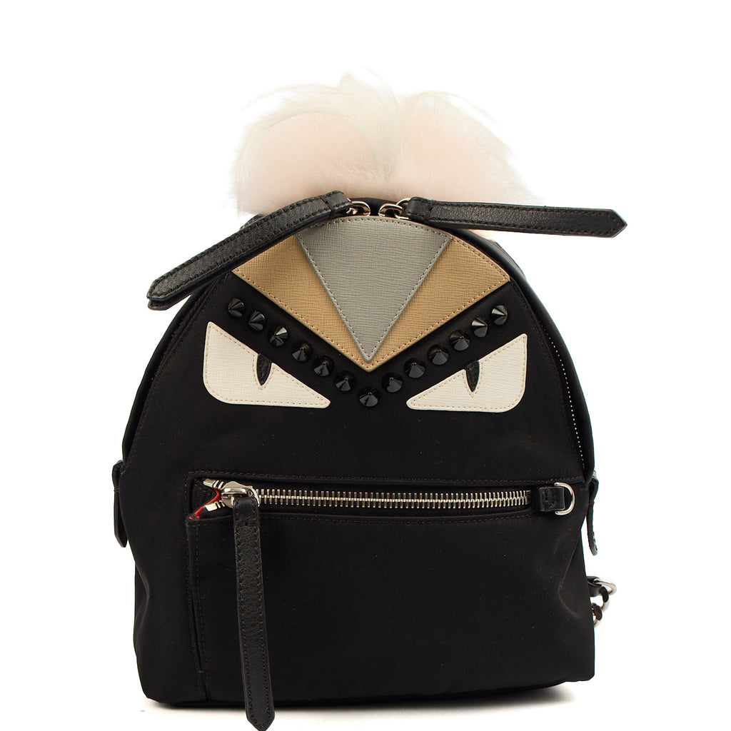 Fendi Mini Backpack Monster Backpack in Black, Fabric — Front View