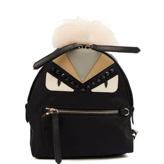 Fendi Mini Backpack Monster Backpack in Black, Fabric — Front View
