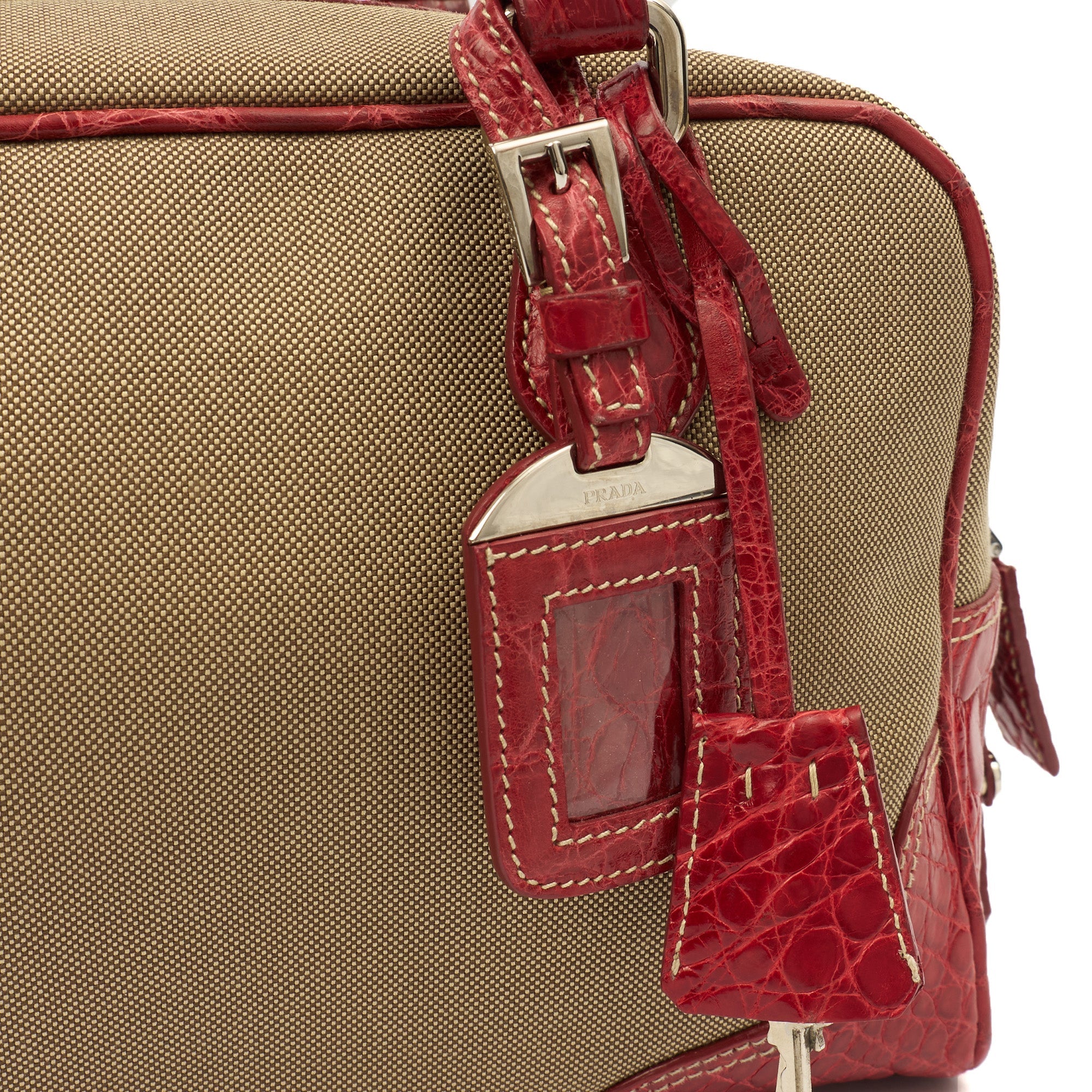 Prada Shoulder Bag Shoulder Bag in Red, Fabric — Side View