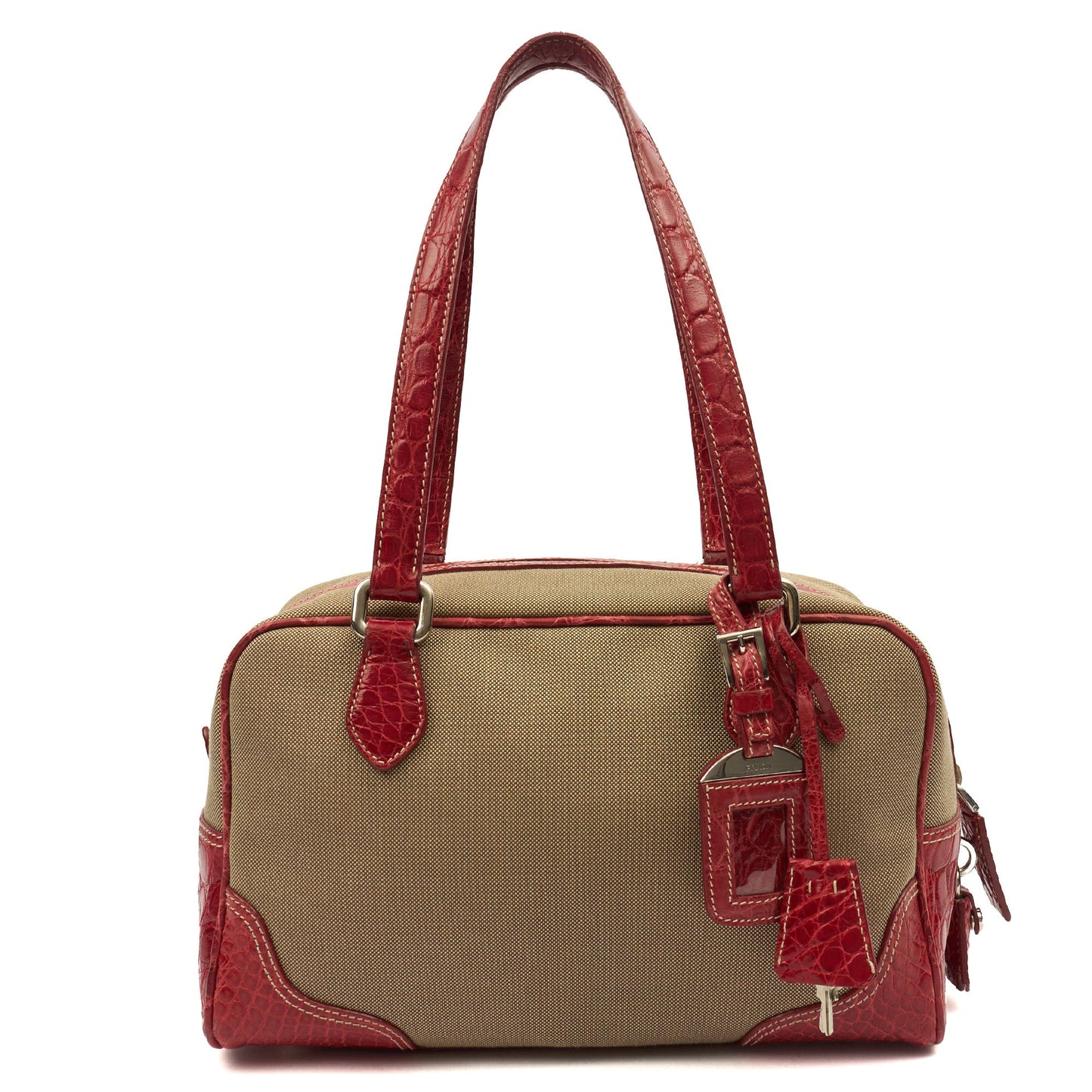 Prada Shoulder Bag Shoulder Bag in Red, Fabric — Top View