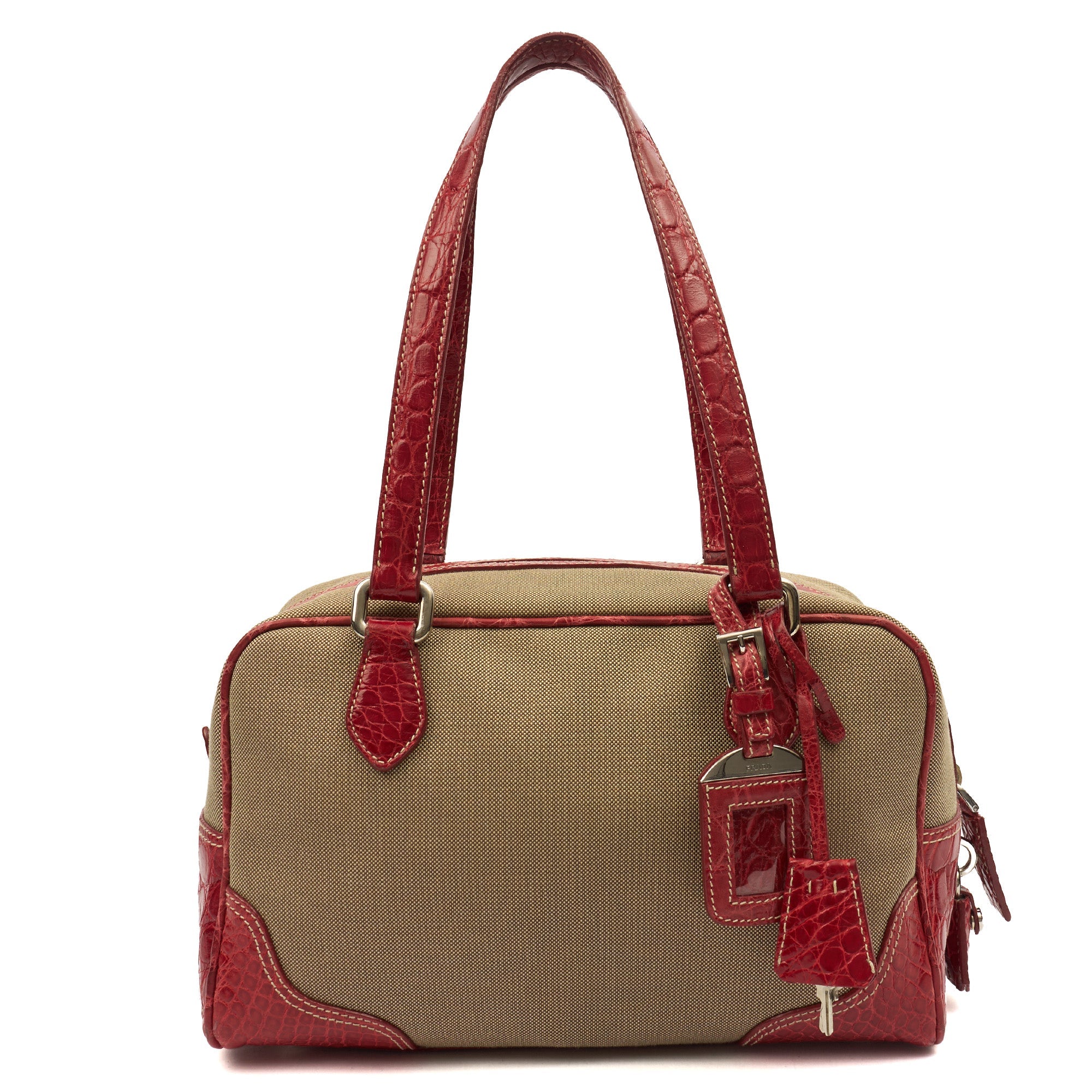 Prada Shoulder Bag Shoulder Bag in Red, Fabric — Top View
