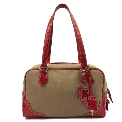 Prada Shoulder Bag Shoulder Bag in Red, Fabric — Top View
