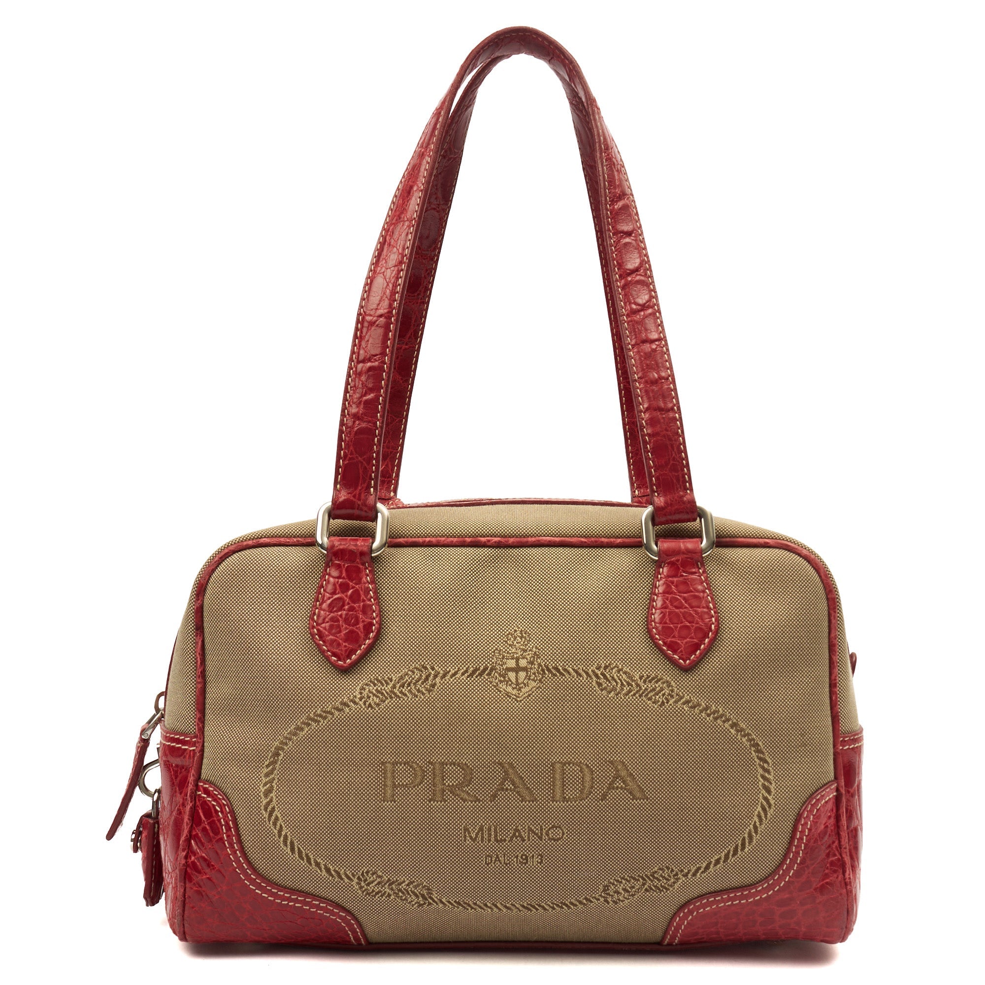 Prada Shoulder Bag Shoulder Bag in Red, Fabric — Front View