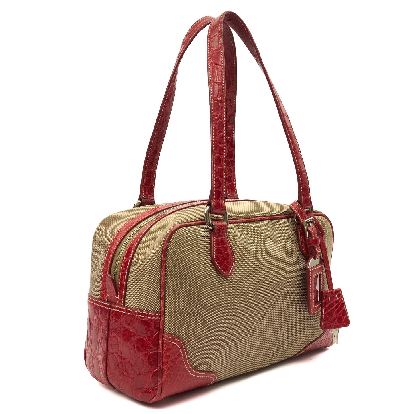 Prada Shoulder Bag Shoulder Bag in Red, Fabric — Back View
