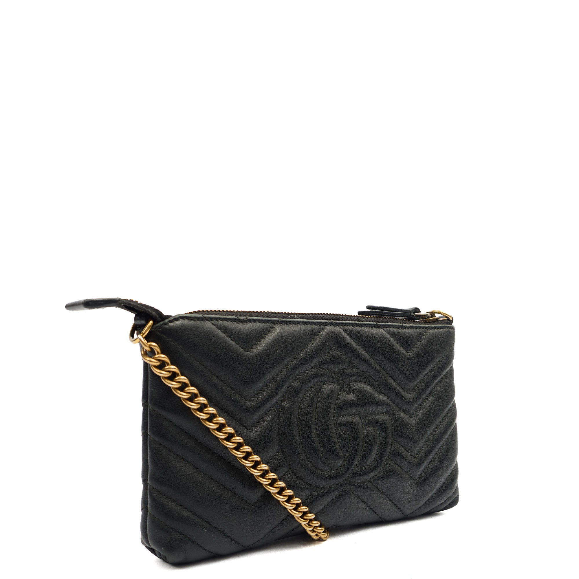 Gucci Cross Body Marmont Mini Chain Bag in Black, Leather — Back View