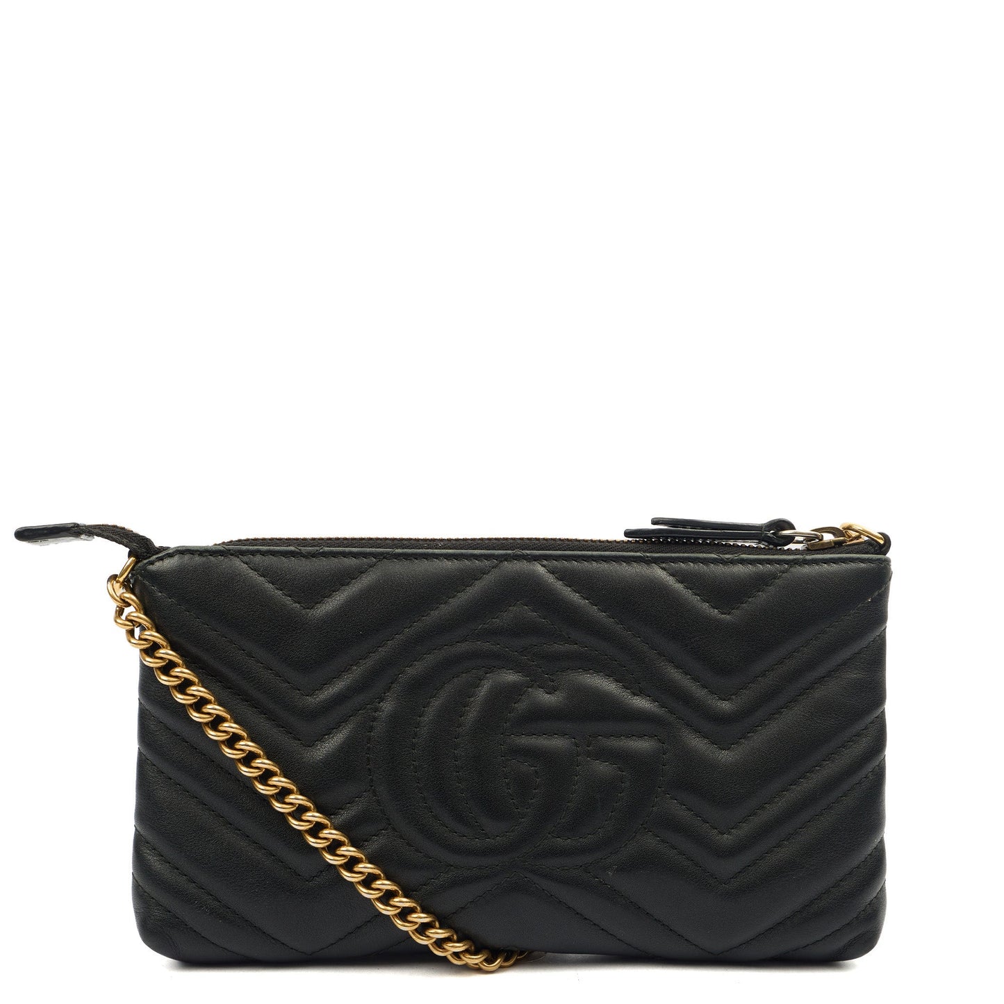 Gucci Cross Body Marmont Mini Chain Bag in Black, Leather — Top View