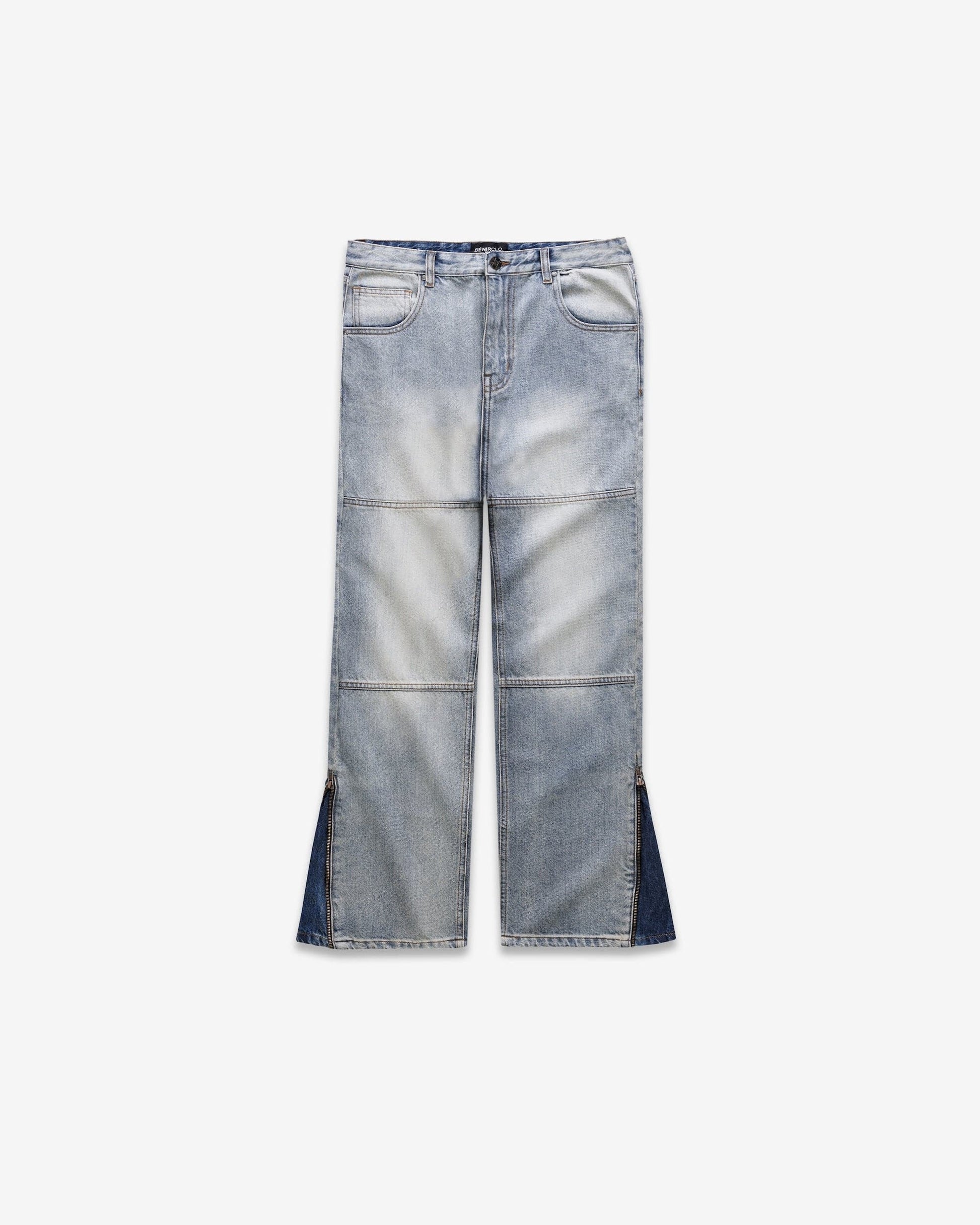 Benir Clothing Zip Flare Denim - Sky Blue — 28 — Front View