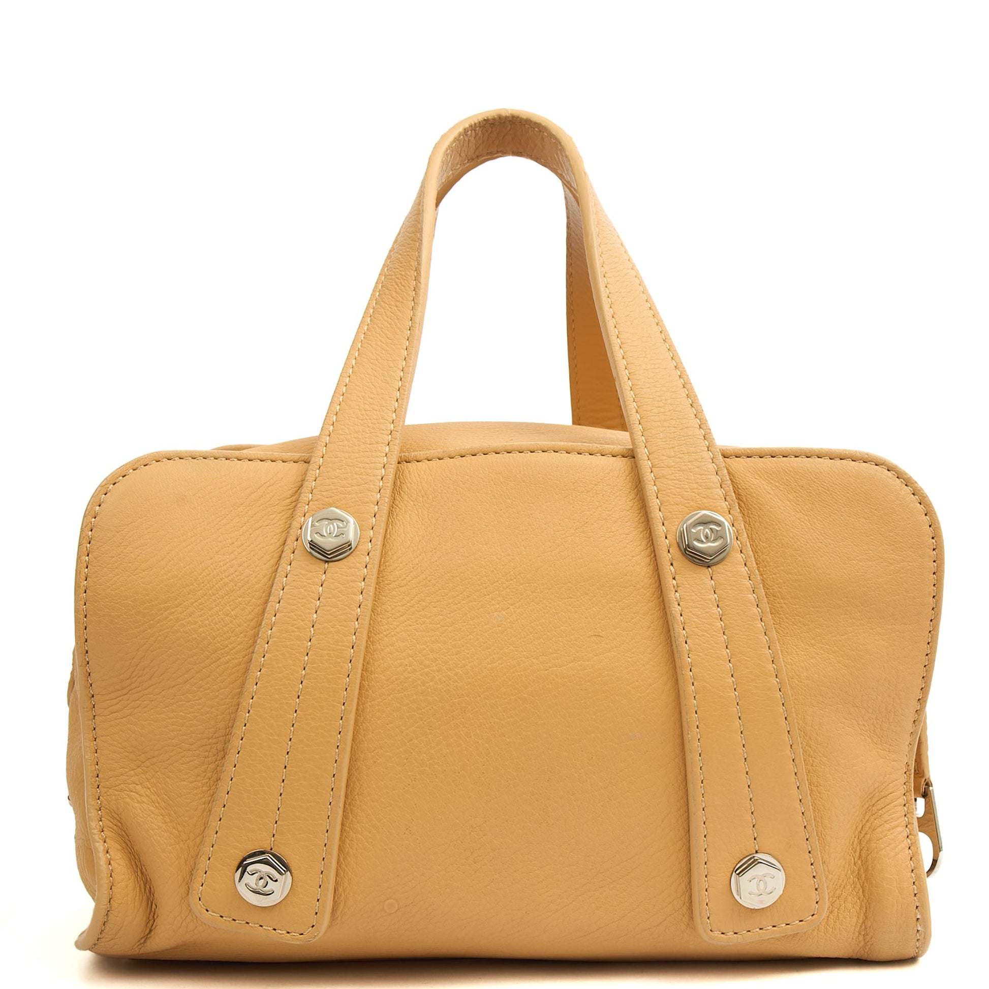 Chanel Top Handle Bowler in Cream, Calfskin Leather — Front View