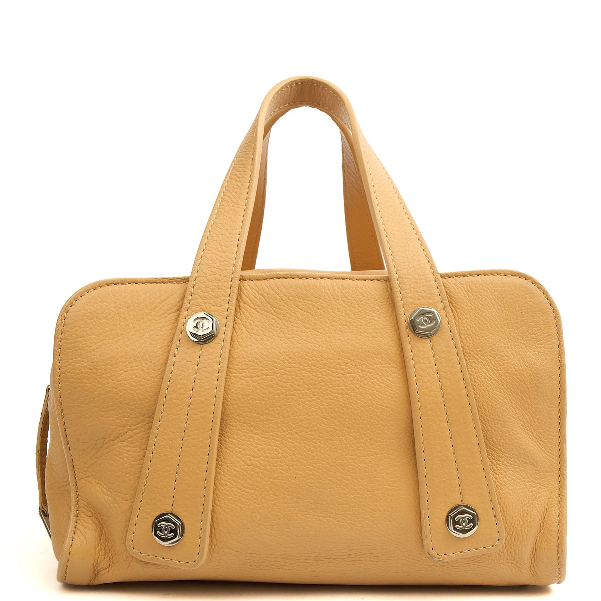Chanel Top Handle Bowler in Cream, Calfskin Leather — Top View