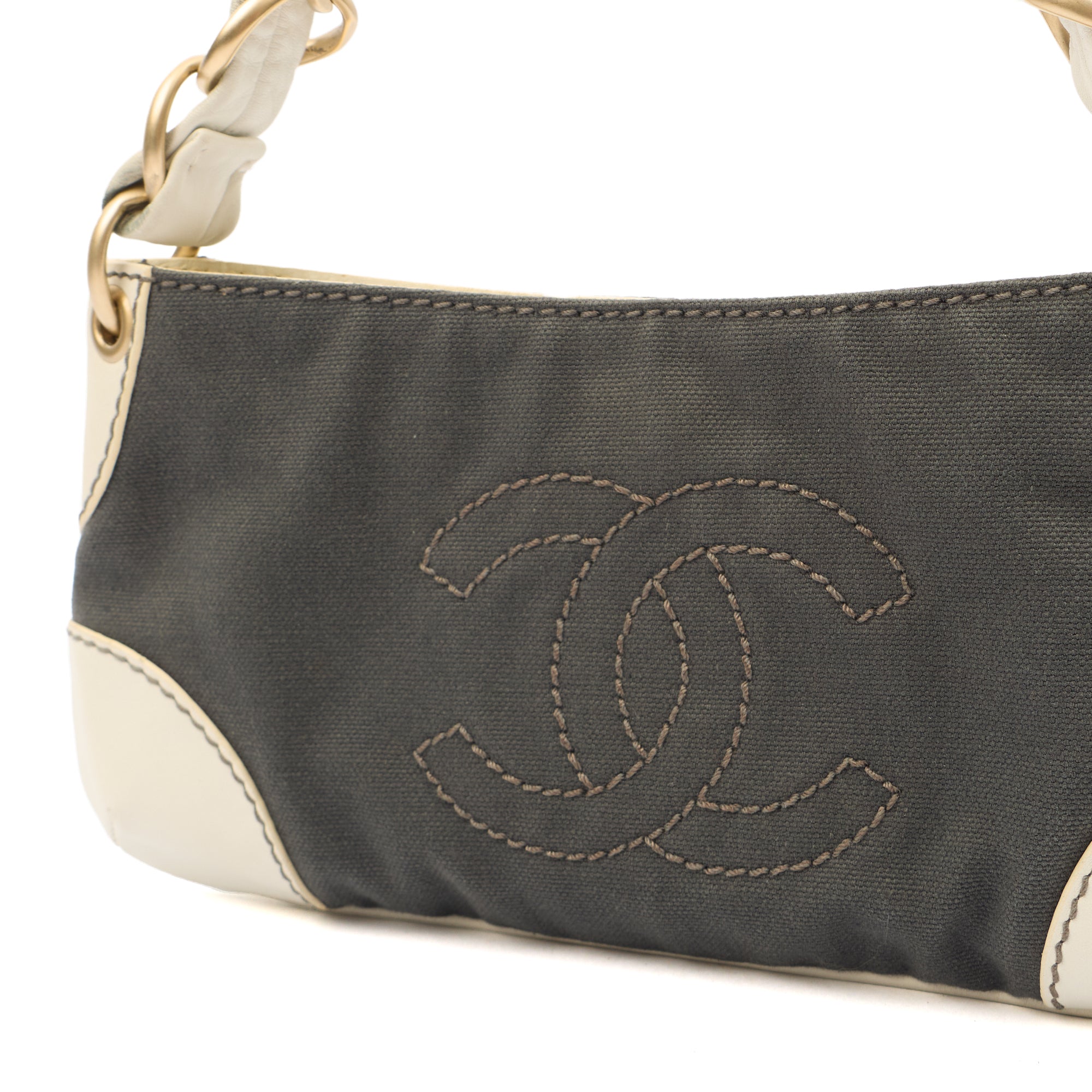 Chanel Shoulder Bag Vintage Shoulder Bag in Grey, Fabric — Lifestyle View