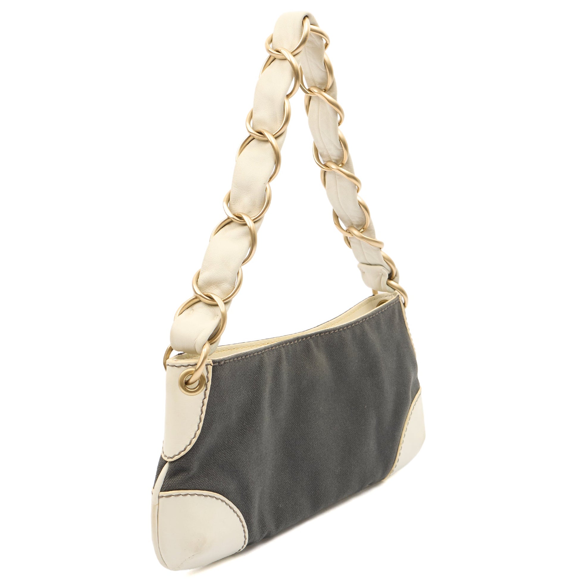 Chanel Shoulder Bag Vintage Shoulder Bag in Grey, Fabric — Side View