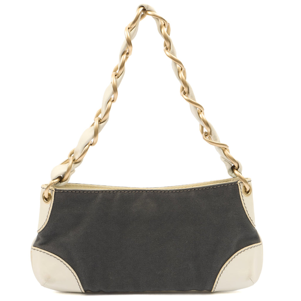 Chanel Shoulder Bag Vintage Shoulder Bag in Grey, Fabric — Back View