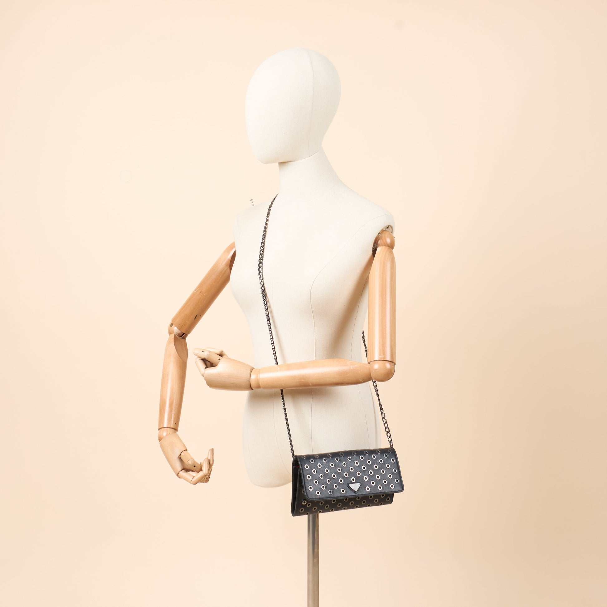 Prada Cross Body Wallet On Chain in Black, Calfskin — Back View