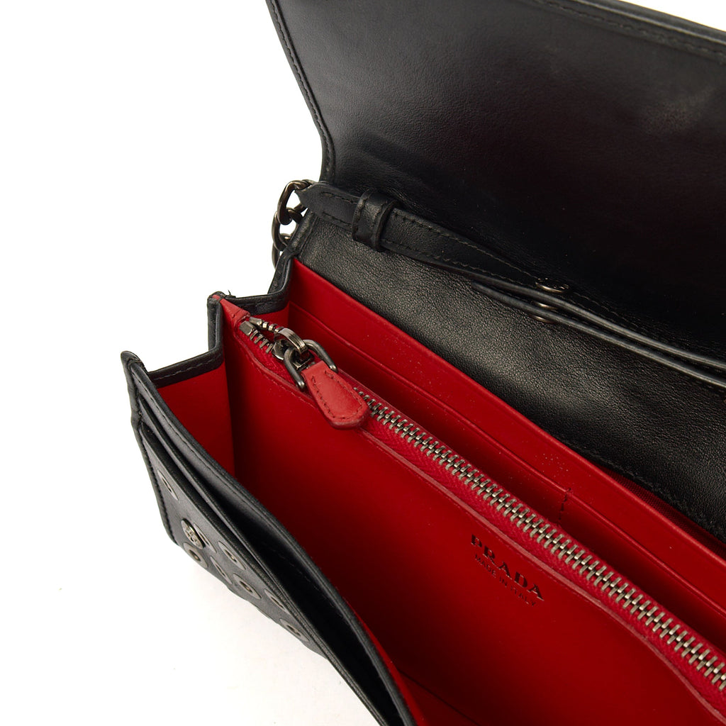 Prada Cross Body Wallet On Chain in Black, Calfskin — Alternate View 15