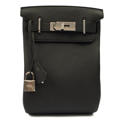 Hermes Cross Body Hac a Dos PM in Black, Togo Leather — Front View