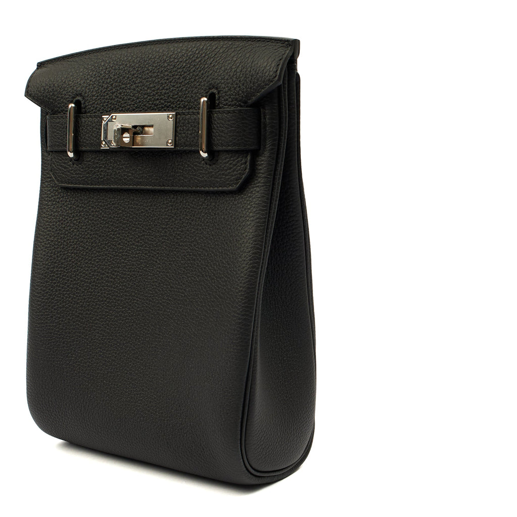 Hermes Cross Body Hac a Dos PM in Black, Togo Leather — Detail View