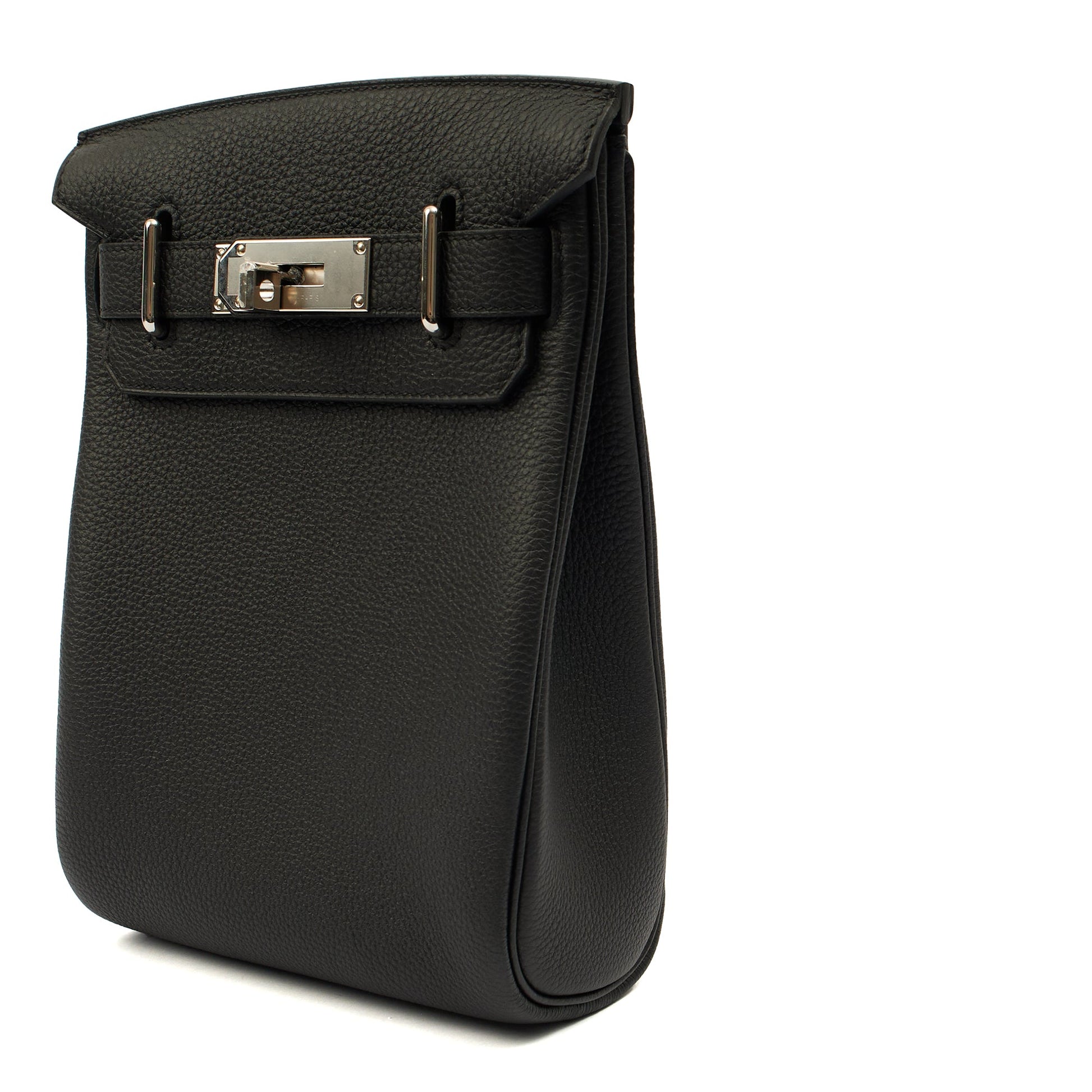 Hermes Cross Body Hac a Dos PM in Black, Togo Leather — Detail View