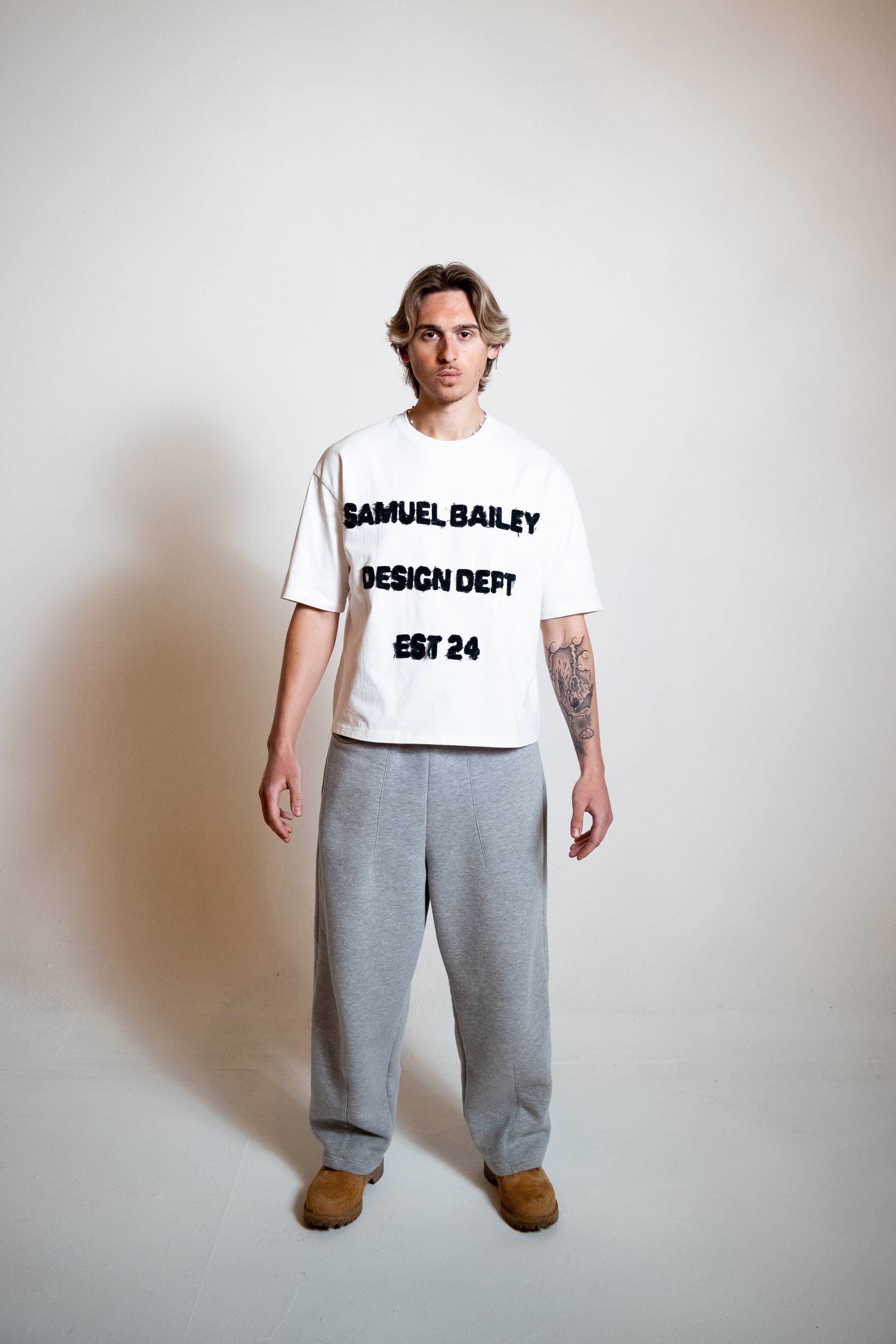 Samuel Bailey White Design Dept Tee — S — Top View