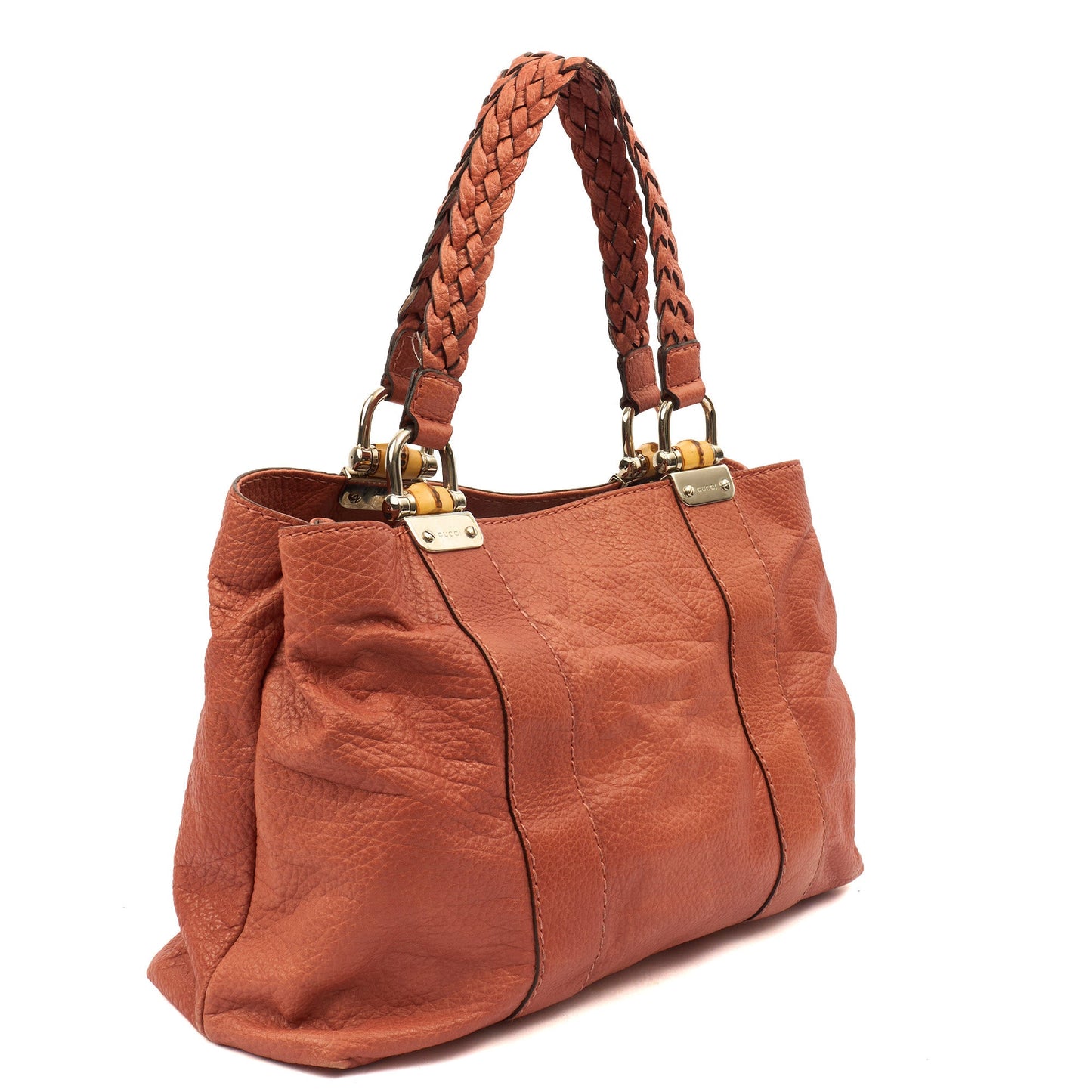 Gucci Tote Vintage Bamboo  in Orange, Leather — Back View