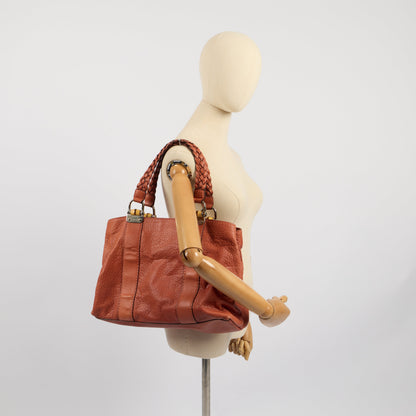Gucci Tote Vintage Bamboo  in Orange, Leather — Side View