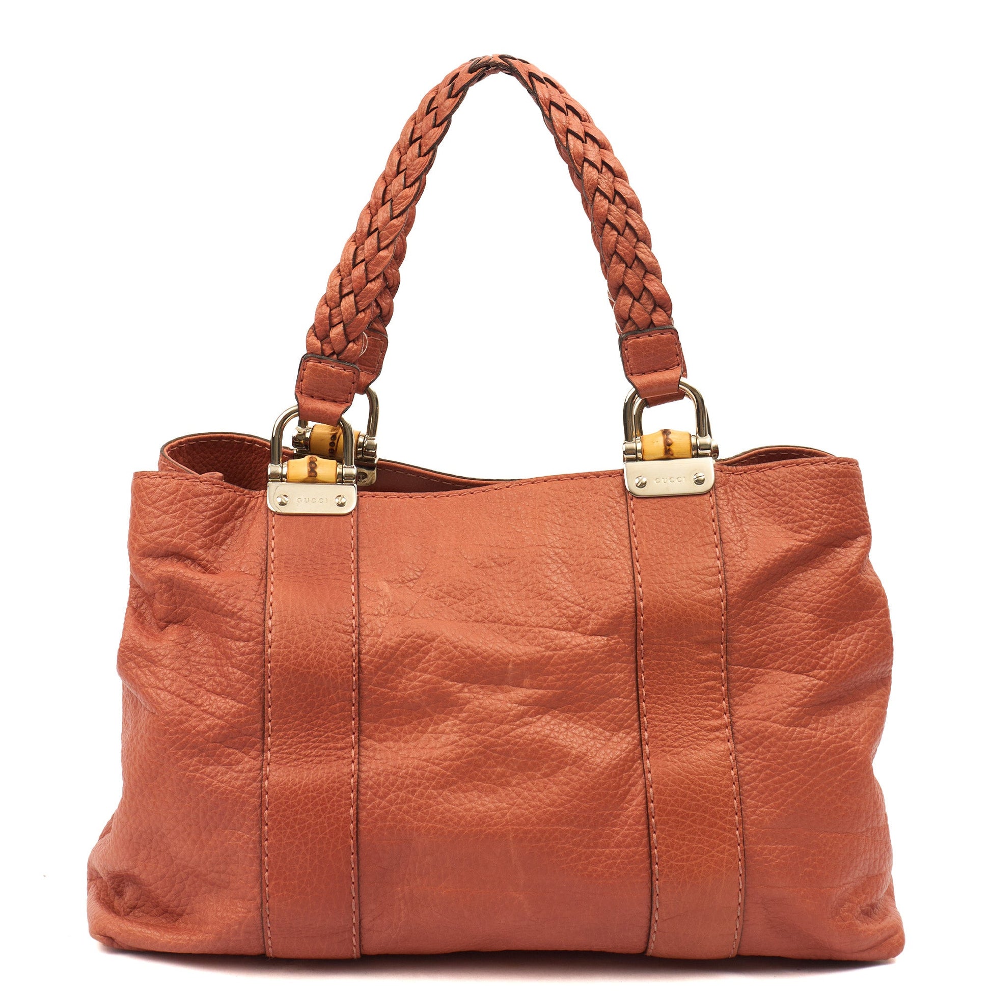 Gucci Tote Vintage Bamboo  in Orange, Leather — Top View