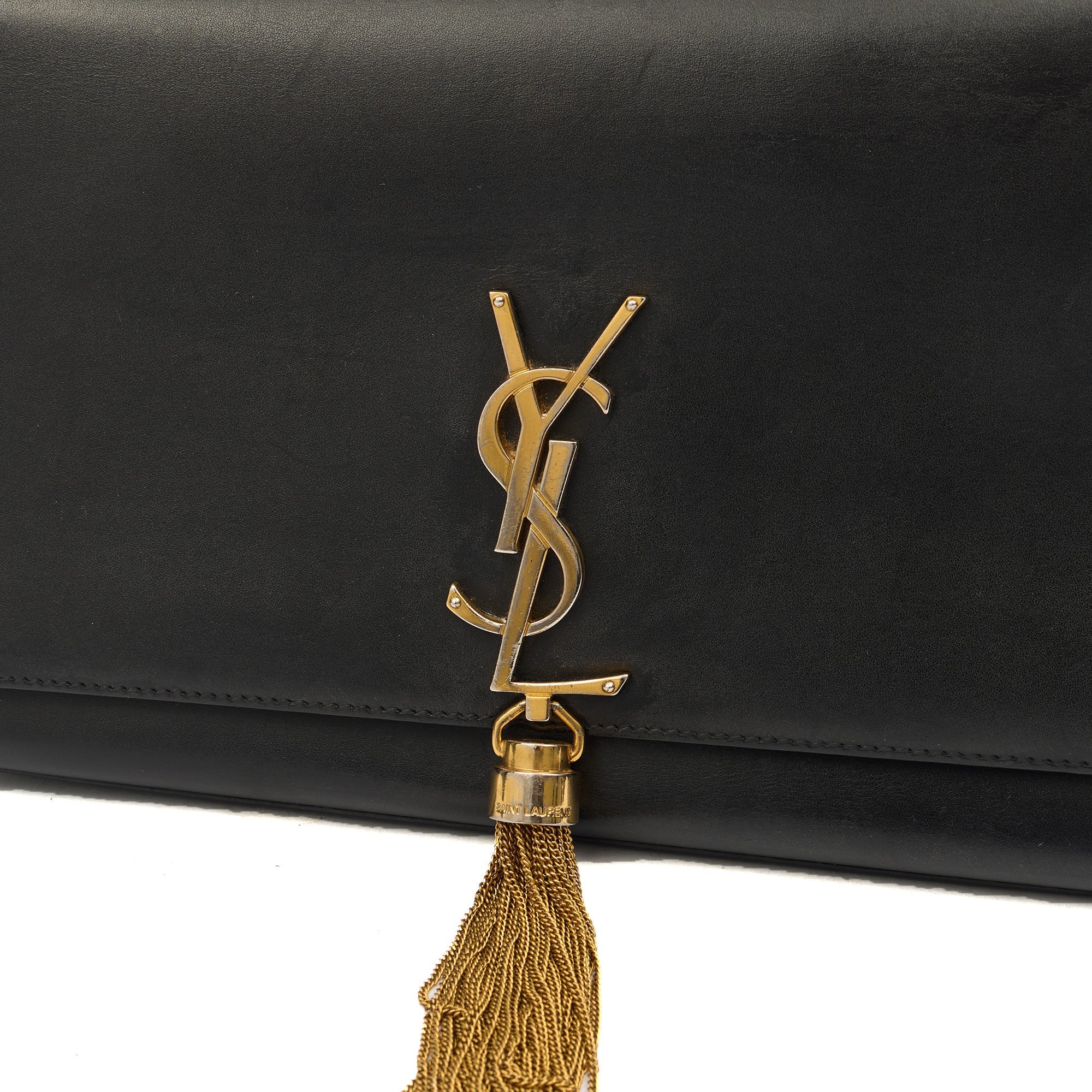 Saint Laurent Cross Body Kate Medium Tassle in Black, Calfskin Leather — Lifestyle View