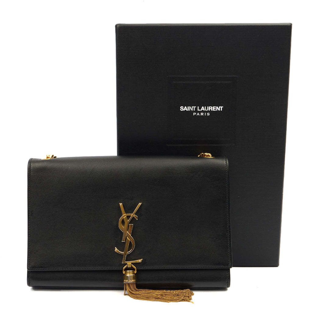Saint Laurent Cross Body Kate Medium Tassle in Black, Calfskin Leather — Side View